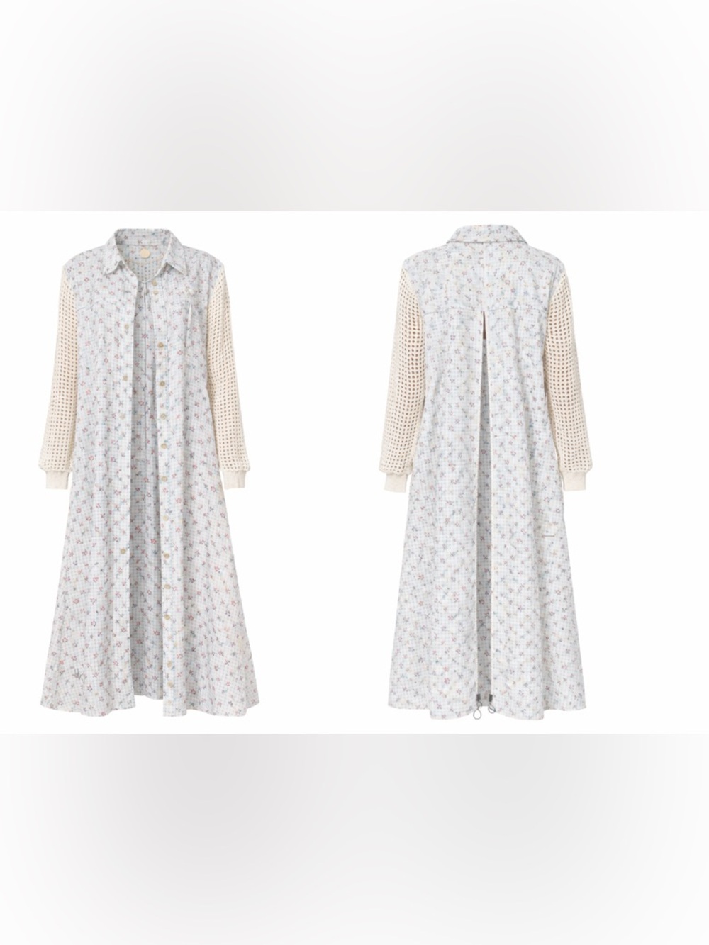 POL Boho Patchwork Duster Dress Crochet Sleeve Longline Shacket Boutique NWOT - Picture 2 of 3